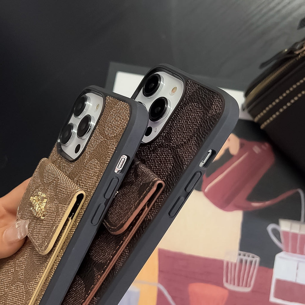 Classic iPhone Case With Card Holder Wallet Light Brown -SZK240425