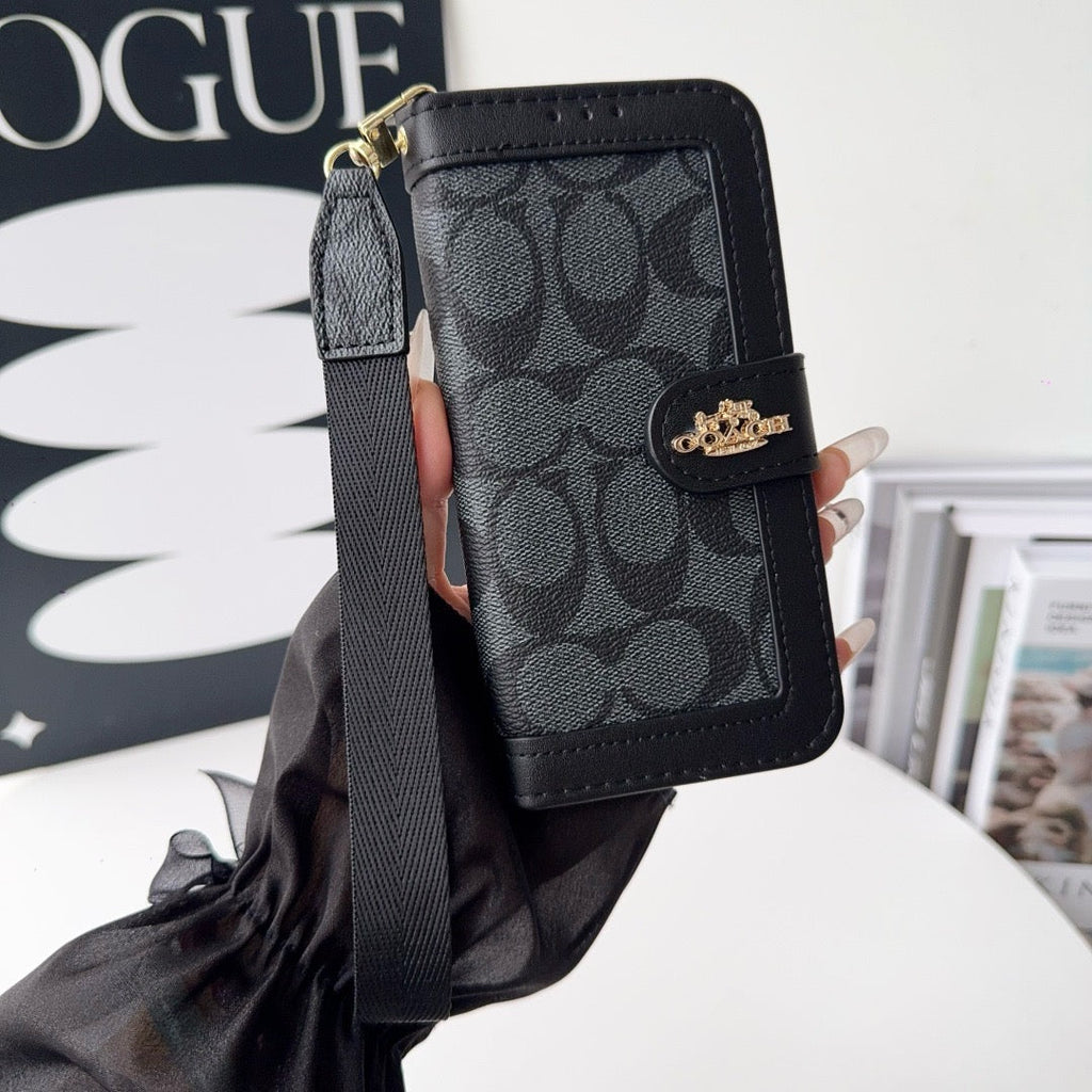 CO Luxury Pattern Wallet iPhone Case with Card Holder and Strap