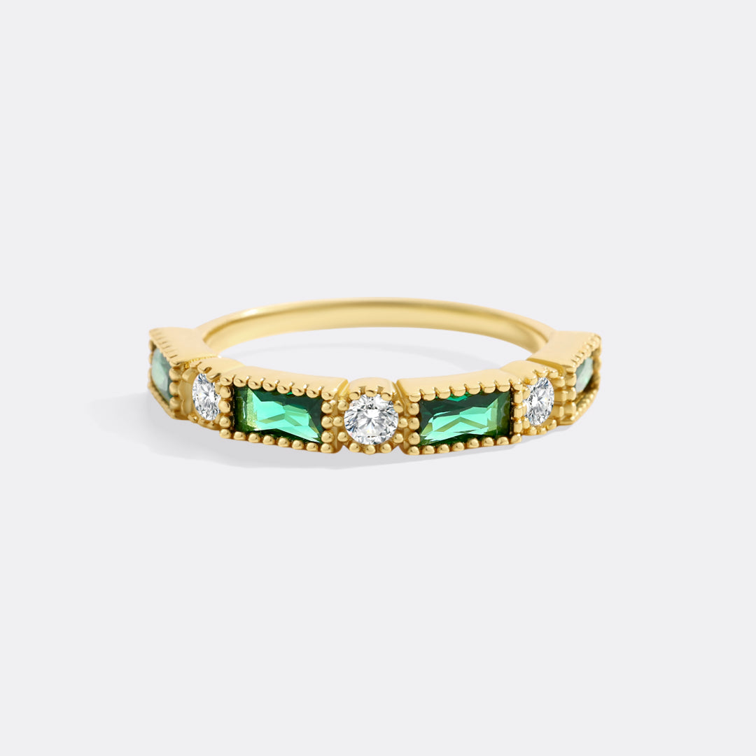 Personalized Round and Baguette Birthstone Ring