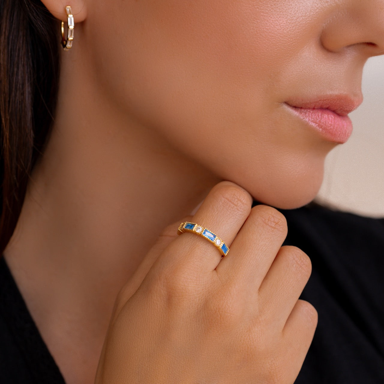 Personalized Round and Baguette Birthstone Ring