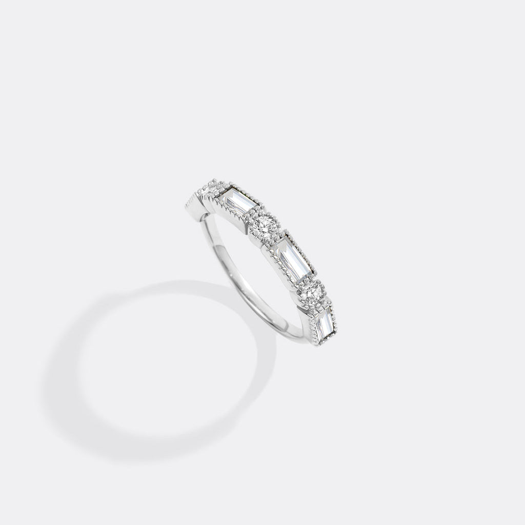 Personalized Round and Baguette Birthstone Ring