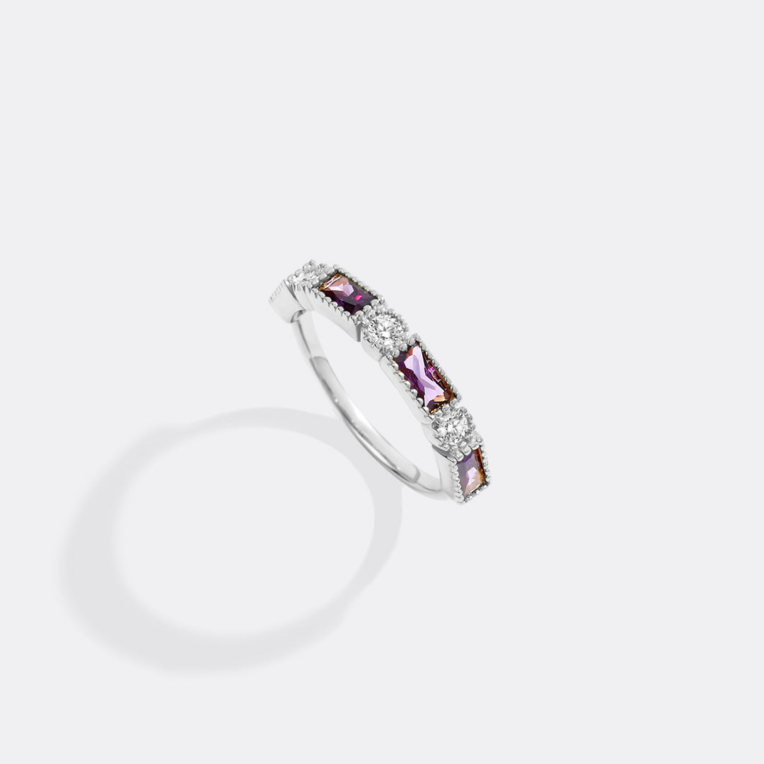 Personalized Round and Baguette Birthstone Ring