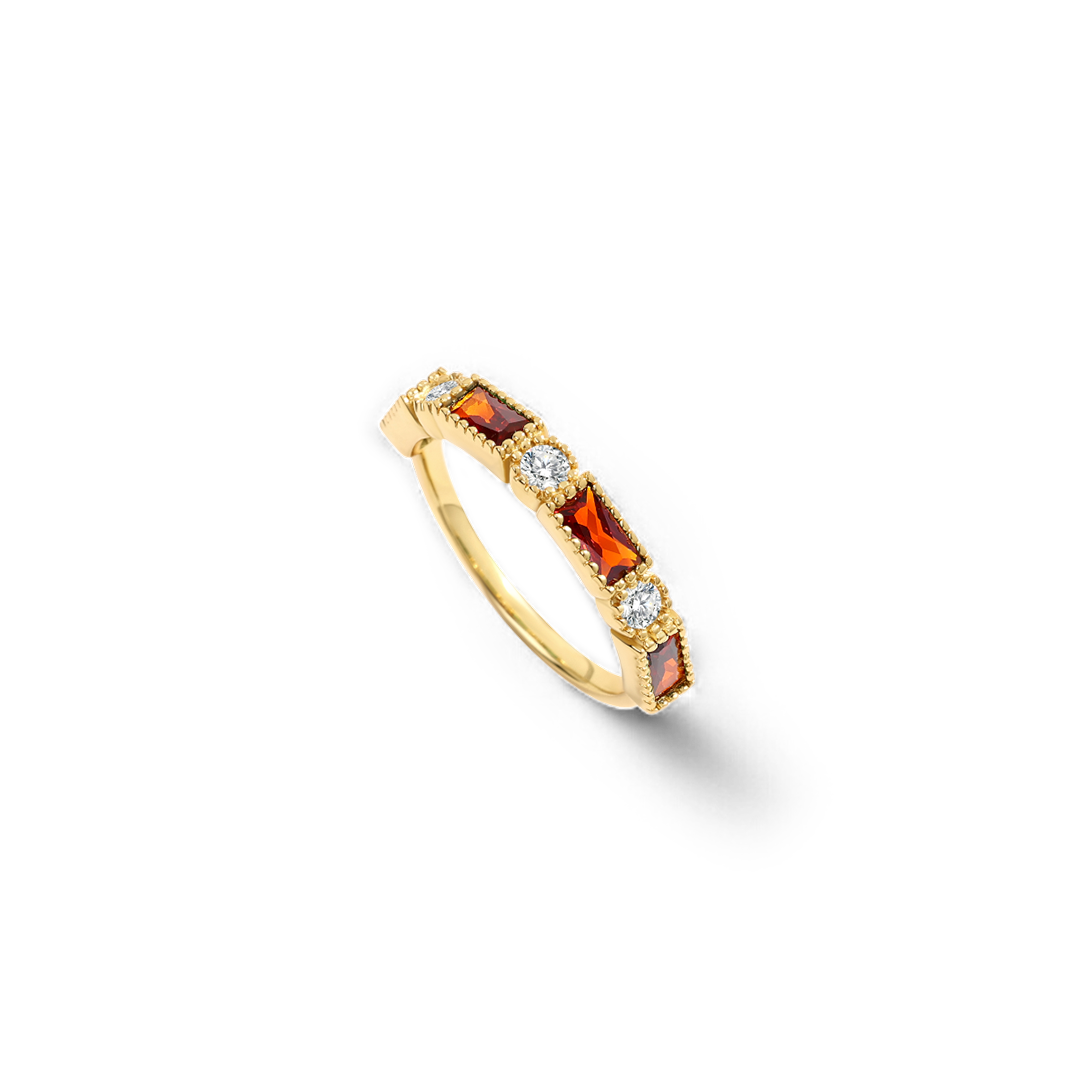 Personalized Round and Baguette Birthstone Ring