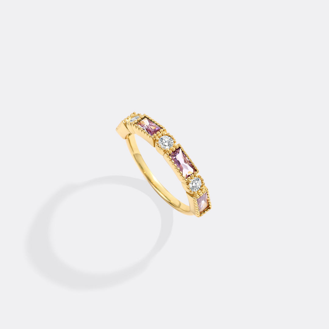Personalized Round and Baguette Birthstone Ring
