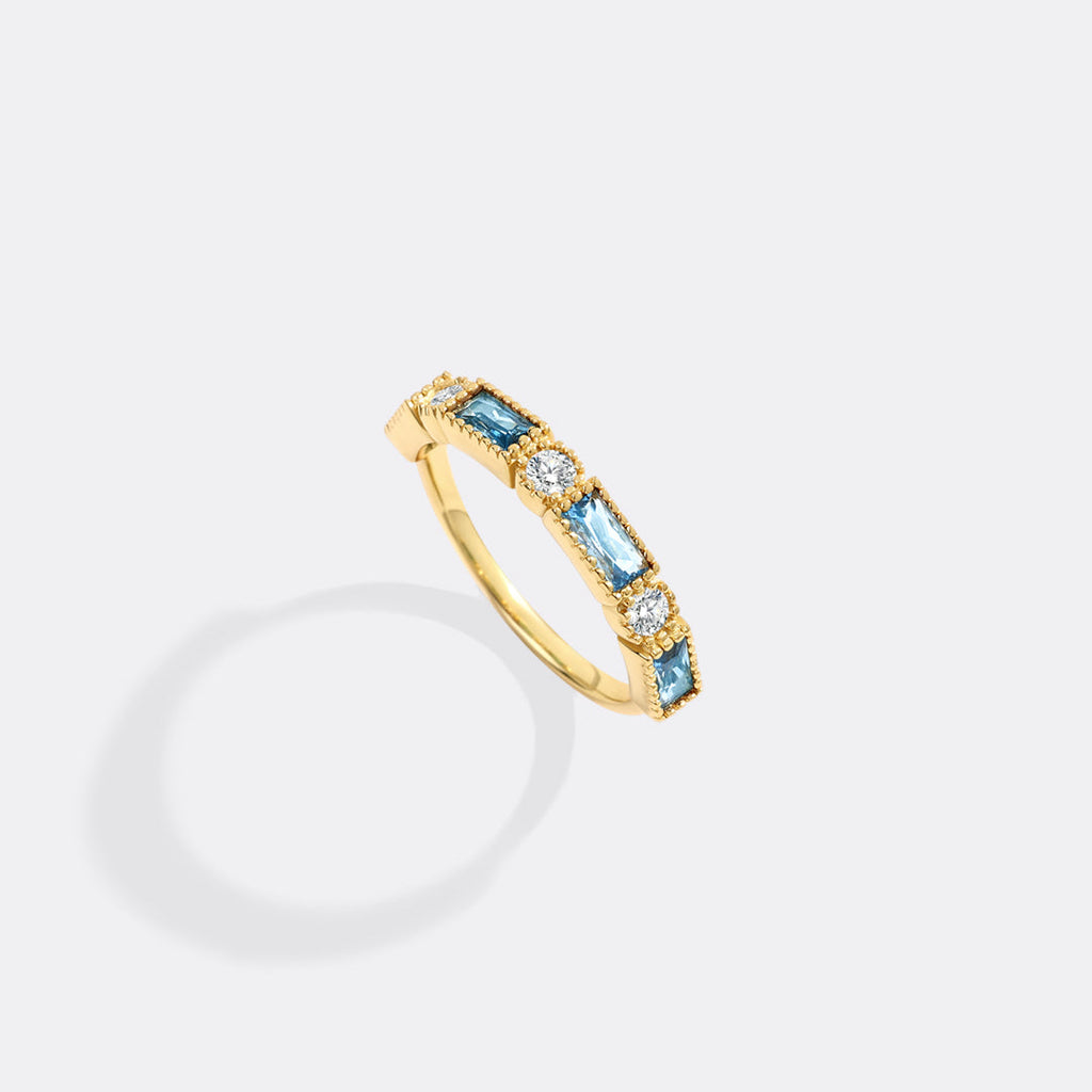 Personalized Round and Baguette Birthstone Ring