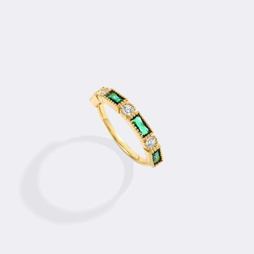 Personalized Round and Baguette Birthstone Ring