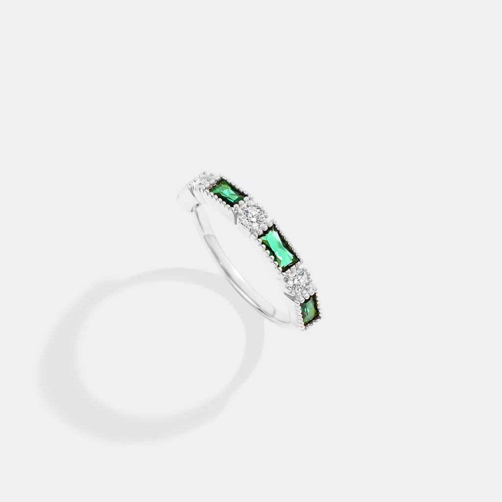 Personalized Round and Baguette Birthstone Ring