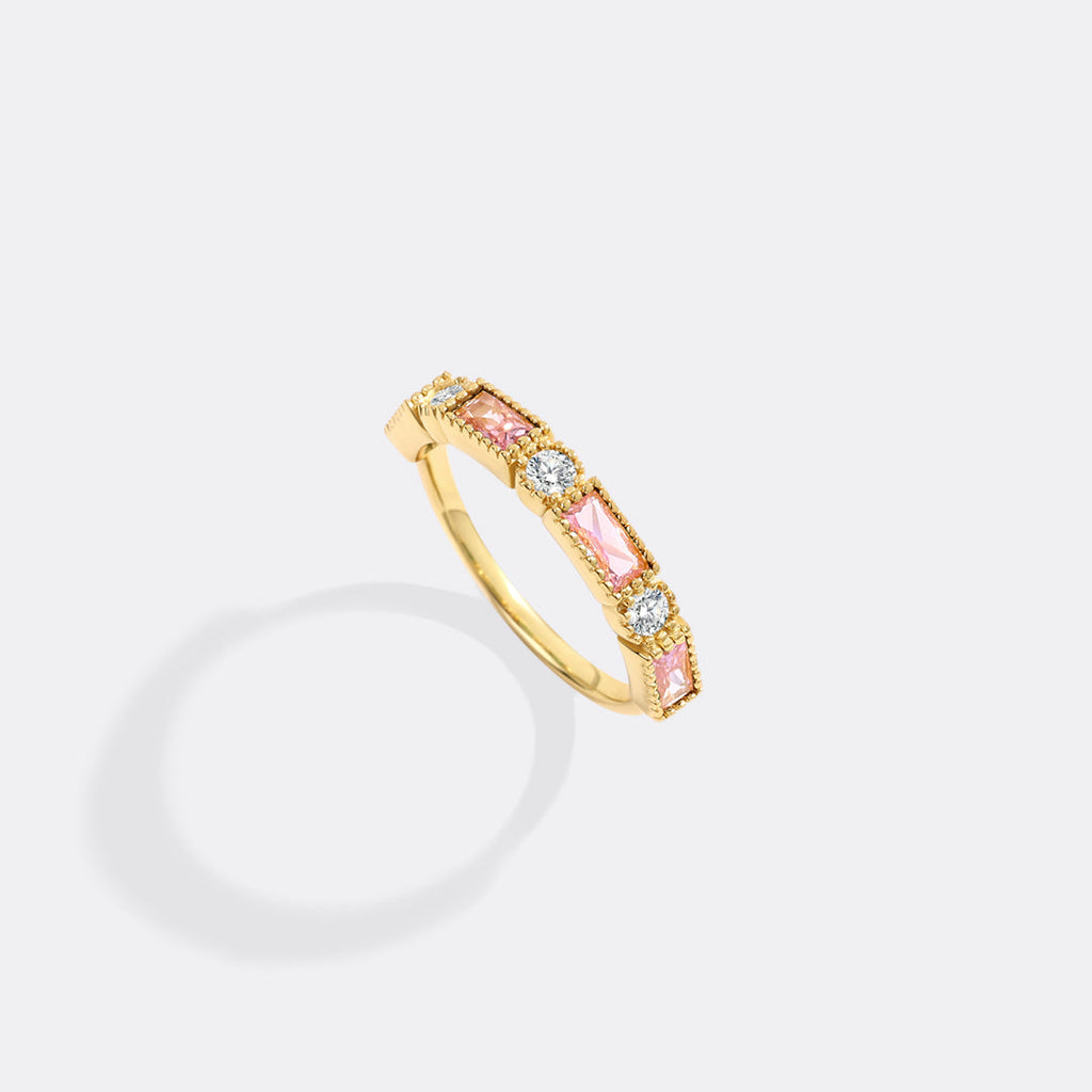 Personalized Round and Baguette Birthstone Ring