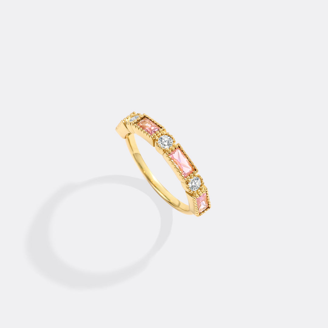 Personalized Round and Baguette Birthstone Ring