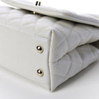 Elegant Iridescent Caviar Quilted Mini Coco Handle Flap White