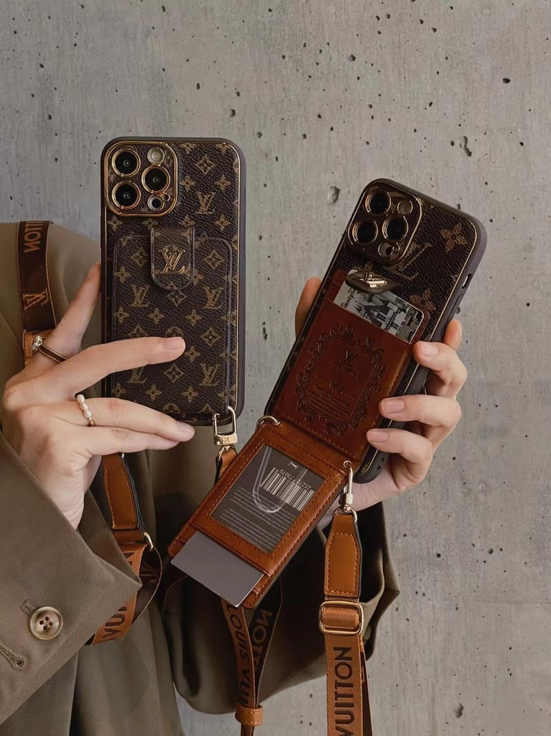 Advanced leather iPhone Case With Card Wallet And Strap